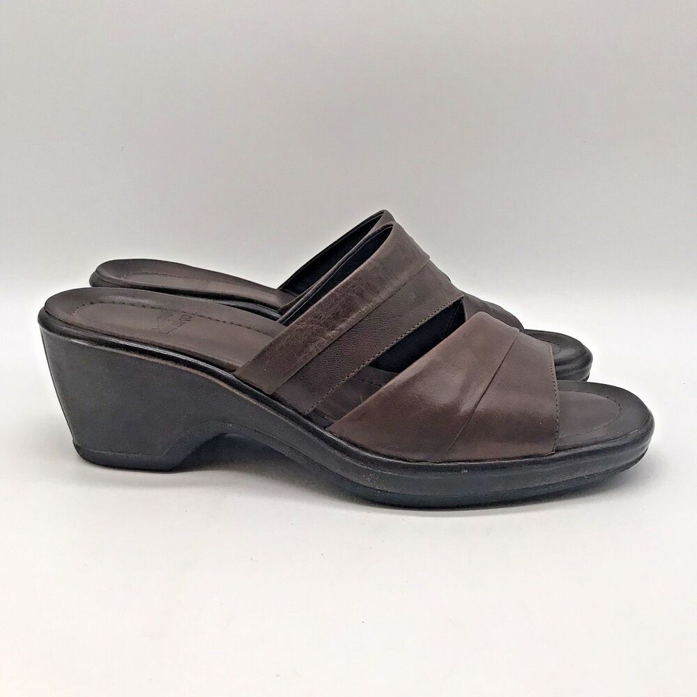 Dansko Alexa Chocolate Leather Heeled Slide Woman's 8.5 Dbl. Strap Sandal 457800